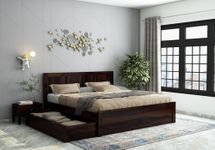 GCA1 WOODZONE Sheesham Wood King Size Bed with Mattress | Solid Wood Pullout Storage Bed | Wooden Double Bed Cot with 2 Drawers for Bedroom & Hotel | Walnut Finish, Mattress: 78x72x4 Inch