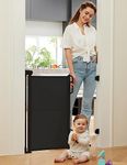 Momcozy Auto-lock Retractable Stair Gate,Safety Baby Gate Roll for Toddlers and Dogs,Extend Baby Barrier Gate,140cm Wide, 83cm Tall,One Hand Operated Pets Gate for Stairways/Hallways/Indoor/Outdoor