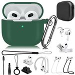 14 in 1 for AirPods 3 Case Accessories Set Kit for AirPods 3 Generation Case Cover Silicone 2021, Protective Case for AirPods Gen 3 3rd Charging Case with Ear Cover/Clean Putty/Carry Box/Strap Green