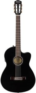 Fender CN-140SCE Thinline Concert Nylon String Acoustic Guitar, with 2-Year Warranty, Black, with Case