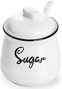 HAOTOP Farmhouse Porcelain Sugar Bowl with Lid and Spoon 12oz,Easy to Clean (White)