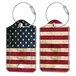 Fintie 2 Pcs Luggage Tags, Privacy Cover ID Label with Stainless Steel Loop and Address Card for Travel Bag Suitcase (US Flag)