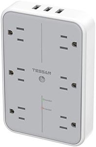 USB Wall Charger, Multi Outlet Extender Surge Protector, TESSAN 6 Electrical Outlets Expander with 3 USB Charging Ports, 1080 Joules Multiple Plug Splitter for Bathroom Dorm Room Office
