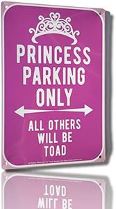AMERICAN WIT Quality Metal Signs, Princess Parking Only, Funny Novelty High Grade Aluminum Sign for Home Driveway Girls Kids Bedroom Decoration, Pink Design, 12” x 8”