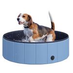 PawHut Foldable Dog Paddling Pool Pet Cat Swimming Pool Indoor/Outdoor Collapsible Summer Bathing Tub Shower Tub Puppy Washer (Φ100 x 30H cm, Blue), D01-012BU