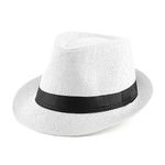 Faletony Unisex Fedora Hat Trilby Straw Hats Summer Panama Beach Sun Cap,White