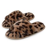 LARGERED Leopard Fluffy Slippers Women,Ladies Crossover Slippers with Faux Fur Lined,Memory Foam Comfort Slippers,Furry Slippers Shoes for Indoor Outdoor,Fuzzy Open Toes Home Slippers,UK5/6(EU38/39)