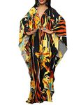 Bsubseach Plus Size Caftan Dresses for Women Swimsuit Cover Up Batwing Sleeve Summer Maxi Kaftan Dress Yellow Floral Print