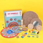 HOBBY INDIA DIY Mandala Painting Kit -Rangoli Design with 12 Colour Chalk Paints, 2 Brush, Mirror Beads Paint It Yourself Activity Kit for Adult | Home Decorations