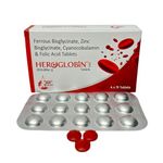 Heroglobin Daily Ferrous Bisglycinate Zinc Bisglycinate Cyanocobalamin & Folic Acid Tablets | Iron Supplement for Anemia | Improves Hemoglobin levels and Fatigue (Pack of 4) - 60 Tablets