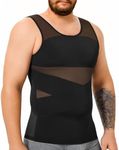 TAILONG Mens Compression Shirt Body Shaper Slimming Shirt Plus Size Gynecomastia Compression Tank Top, Black, XXXXL