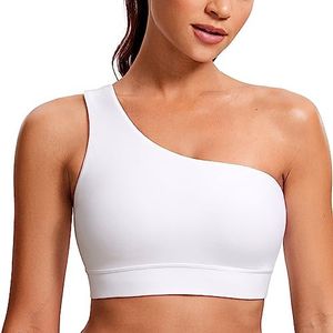 CRZ YOGA Butterluxe Womens One Shoulder Sports Bra - Sleeveless One Strap Low Impact Asymmetrical Workout Yoga Bra White Medium