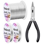 3Rolls 20/24 Gauge Silver Wire with 4 in 1 Jewelry Pliers, Modacraft Tarnish Resistant 20 Gauge Craft Wire 24 Gauge Jewelry Wire for Jewelry Making Supplies and Craft