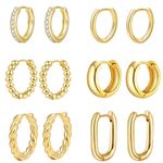 jagosen 6 Pairs 9ct Gold Hoops Earrings For Women Hypoallergenic Chunky Gold Huggies Hoop Earrings Set For Women Lightweight Gold Plated Statement Cartilage Stackable Earrings Gold Jewellery Set