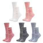 Bienvenu 5 Pairs Mid-Calf Socks Women, Slouch Boot Socks, Cute Crew Cotton Scrunch Socks, Pink, One Size