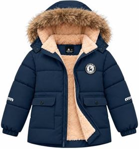 SWISSWELL Boys Winter Coat Kids Fleece Puffer Jacket Navy 6-7 Years | Water & Wind-Resistant Shell for Light Rain & Snow; Sherpa Lining and Plush-Trimmed Hood for Everyday Winter Warmth