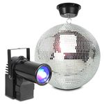beamz Glitter Mirror Ball 30cm Disco Light Set with Rotating Motor 10W RGBW LED Pinspot Spotlight - DJ Party Lighting for Weddings, Dancefloors, Pubs & Events