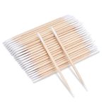 PROUSKY 200 Count Cotton Swab, 7CM Cotton Double Swabs Pointed Tip, Cotton Swabs Wood Sticks, Cotton Tipped Applicator, Tattoo Permanent Supplies, Makeup Cosmetic Applicator Sticks(Wood)