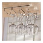 SmartSlide 3 Line Stainless Steel Wine Glass Holder/Wine Glass Hanging Rack/Wine Glass Holder For Cabinet/Ceiling Mounted Glass Organizer (Triple Line,16 X 13 Inches),Hanging Shelves