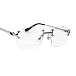 Silver Metal Wire Frame Vintage Square Minimalist Retro 90's Trendy Rimless Rectangle Clear Lens Men's Fashion Hip Hop Framless Glasses For Men And Women, Silver, Medium