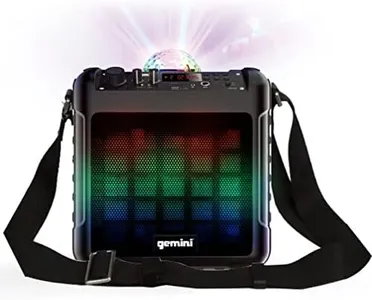 Gemini Sound MPA-K650 150W Watts 6.5" Inch Woofer Rechargeable Portable Wireless Bluetooth Karaoke Machine System Mic Set LED Party Lights Disco Ball USB