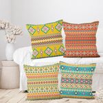 Yanutan Colorful Bohemian Throw Pillow Covers, Boho Irregular Pattern Decorative Throw Pillow Case, 4-Pack Double-Side Printed Pillowcases for Sofa and Living Room, 18x18 in