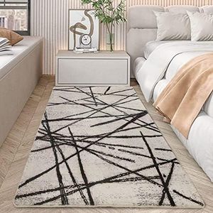 Leesentec Area Rugs Soft Modern Rug Carpet Geometric Stripe Rug Non Slip Cashmere Rug for Bedroom Living Room Floor Mat(Beige, 80*120cm)