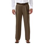 Haggar Men's Cool 18 Pro Classic Fit Pleat Front Expandable Waist Pant, Toast, 44Wx30L