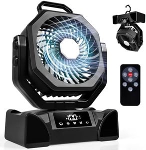 Covanm Portable Camping Fan Rechargeable, Battery Operated Tent Fan with LED Lantern & Remote Control, 5 Speeds, 3 Light Color & 4 Timer Mode, Hanging Hook for RV, Bedroom, Office, Outdoor Travel