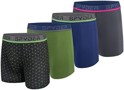 Spyder Mens Boxer Briefs 4 Pack Poly Spandex Performance Boxer Briefs Underwear (Black/Green/Blue/Grey, Large)