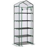 Outsunny 5 Tier Mini Greenhouse, Portable Outdoor Flower Stand with Shelf Clips, Indoor Greenhouse with Steel Frame, Transparent, 27.25" x 19.25" x 76"