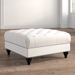 HOMECREST Harlow 34.5'' Wide Velvet Tufted Square Cocktail Ottoman pouffe Puffy Couch Settee for livingroom Bedroom Office (Cream)