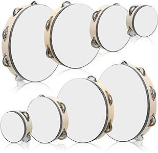Reginary 8 Pcs Tambourine for Adults Handheld Wood Tambourine 4 Size Single Row Metal Jingles Tambourine Musical Educational Tambourine Gift Rhythm Percussion Instrument for Church Party KTV (Natural)