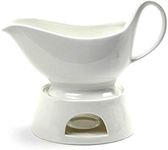 Norpro 8352A Porcelain Gravy Sauce Boat with Stand and Candle White