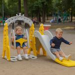 OK PLAY 3 in 1 Castle Play Set for 2-7Years |Slide | Swing | Basketball | Perfect for Home, School & Playground | Easy Assembly | Compact | Safe & Fun Activity Toy | 185x146x120cm | Yellow & White