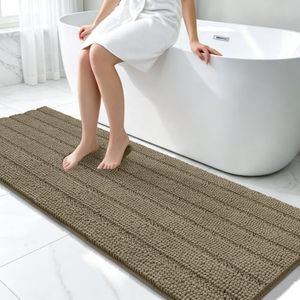 Bcoimo Long Bathroom Rug, Chenille Bath Runner with High Low Pile Design, Soft Absorbent Non Slip Bath Mat, Machine Washable Quick Dry Rug for Shower, Tub, Sink and Vanity