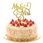 Teaaha Mr and Mrs Cake Topper, Gold Glitter Wedding Cake Toppers Love Mr Mrs Cake Pick Decorations Bride and Groom Cake Topper for Bridal Shower Wedding Cupcake Decoration Party