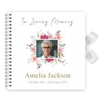 Funeral Condolence Memory Book of Life - Memorial Guest Book Hardcover - Guestbook for Celebration of Life Memorial Service with Memory Table Card Sign (Floral Rose)