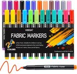 VEESA 24 Colors Fabric Markers, Permanent Fabric Paint Marker for Clothes, Fine Point Textile Marker Pen for T-Shirt Shoes, Non-Toxic & Kid Safe