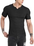 Muscle Cmdr Men's Short Sleeve T-Shirt Muscle Fit V Neck Shirts Stretch Tee Casual Underwear Athletic T Shirts Medium Weight Black L