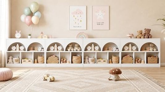 Fatmok 4 Pack Montessori Bookshelf, Modern Arched Wooden Toy Organizer, 5-Section Storage Shelf with Curved Edge, Decorative Furniture for Kids Room Play Area Nursery Kindergarten, White