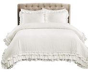 Lush Decor Ella Shabby-Chic Ruffle Lace 3-Piece Full/Queen Comforter Set (White)