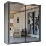 Mirror Sliding 2 or 3 Door Wardrobe with LED Light (Grey, 203cm)