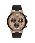 Movado Bold Fusion Men's Watch - Swiss Quartz Chronograph Movement, Silicone Strap - 5 ATM Water Resistance - Luxury Fashion Timepiece for Him - 44.50mm, Black Rose Gold