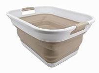 SAMMART 36L (9.5 gallon) Collapsible Plastic Laundry Basket - Foldable Pop Up Storage Container/Organizer - Portable Washing Tub - Space Saving Hamper/Basket (White/Latte)