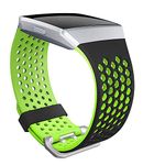 SKYLET Bands Compatible with Fitbit Ionic, Soft Silicone Breathable Replacement Wristband Compatible with Fitbit Ionic Smart Watch with Buckle (Black-Green, Small)