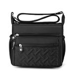 Womens Multi Pocket Casual Waterproof Crossbody Handbags Shoulder Messenger Bag for Travel Hiking Daily (Black)