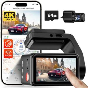 REDTIGER A4 Dash Cam Front and Rear Built-in 5GHz WiFi, 4K+1080P Dual Dash Camera for Cars with 64GB Card, 2.2" Touch Screen Dashcam, Voice Control, 24H Parking Mode, Night Vision, Support Max 256GB