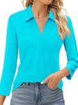 Bellcoco Womens 3/4 Sleeve Polo Shirts V Neck Quarter Collared T Shirts Business Casual Short Sleeve Tops Summer Tees 2024 Spearmint Viridis