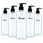 Harrods 5 Pieces - Empty Shampoo Pump Bottles Refillable Dispenser Container Liquid Soap Dispenser Pump Lotion Bottle Plastic Cylinder with Pumps - 500ml Each (Transparent)